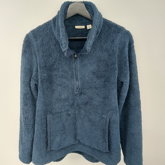 L.L. Bean Sherpa Fleece 1/4 Fleec with Kangaroo Pocket Blue Size Small - Picture 1 of 4